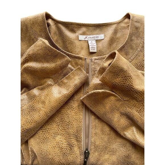 JM Collection Womens Textured Jacket Faux Snake Print Artsy Zip Up Tan Size 12 - Picture 5 of 8